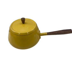 Vintage 70s Retro Aluminum Mustard Yellow Fondue Pot ASHAKI Japan